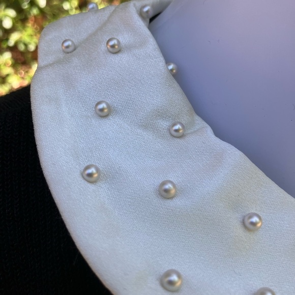 Leslie Fay Black ribbed knit Dress with White collar with pearl like beads 16 - Picture 5 of 13